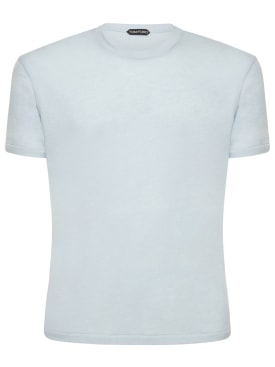 Tom Ford: T-shirt in mélange di misto cotone - Celeste - men_0 | Luisa Via Roma