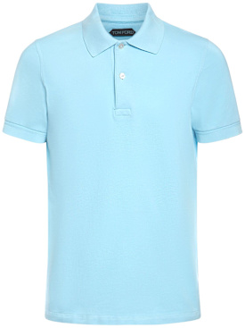 Tom Ford: Tennis cotton piquet polo - Sky Blue - men_0 | Luisa Via Roma