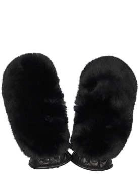 Goldbergh: Hill faux fur & leather mittens - Black - women_0 | Luisa Via Roma
