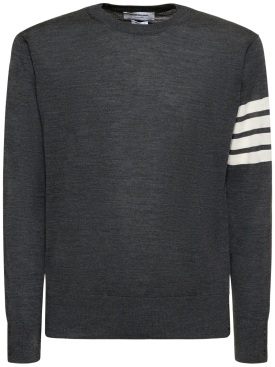 Thom Browne: Wool crewneck sweater - Dark Grey - men_0 | Luisa Via Roma