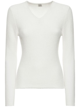 Toteme: 纸纱线圈绒针织上衣 - 白色 - women_0 | Luisa Via Roma
