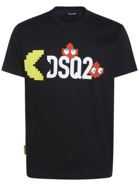 Dsquared2: Pac-Man logo printed cotton t-shirt - Black - men_0 | Luisa Via Roma