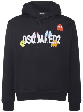 Dsquared2: Pac-Man logo printed cotton hoodie - Black - men_0 | Luisa Via Roma