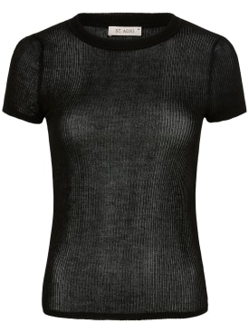 St. Agni: Second skin tencel knit t-shirt - Black - women_0 | Luisa Via Roma