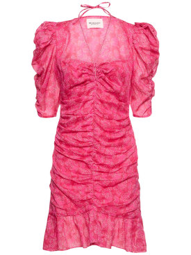 Marant Etoile: Galdino puff sleeve cotton mini dress - Fuchsia/Multi - women_0 | Luisa Via Roma
