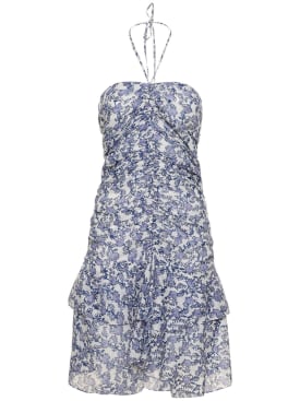 Marant Etoile: Ilanka floral cotton mini halter dress - Blue/Multi - women_0 | Luisa Via Roma