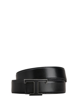 Tod's: 3.5cm Logo leather belt - Black - men_0 | Luisa Via Roma