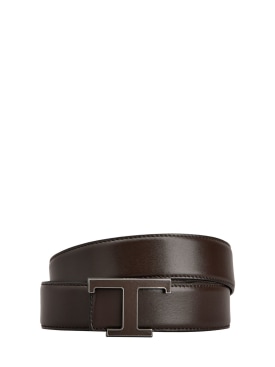 Tod's: 3.5cm Logo leather belt - Brown - men_0 | Luisa Via Roma