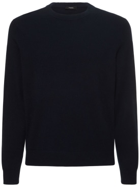 Theory: Hilles cashmere knit crewneck sweater - Navy - men_0 | Luisa Via Roma