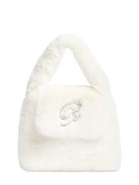 Blumarine: Logo faux fur top handle bag - Burro - women_0 | Luisa Via Roma