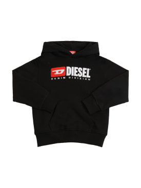 Diesel Kids: Embroidered logo cotton hoodie - Black - kids-girls_0 | Luisa Via Roma