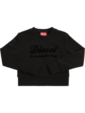 Diesel Kids: Cropped cotton sweatshirt w/logo patch - Black - kids-girls_0 | Luisa Via Roma