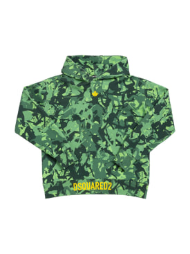 Dsquared2: All over print cotton jersey hoodie - Green - kids-boys_0 | Luisa Via Roma