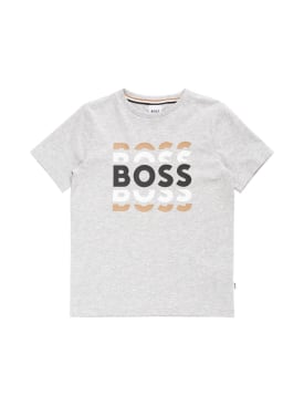 Boss: Rubberized logo cotton jersey t-shirt - Grau - kids-boys_0 | Luisa Via Roma