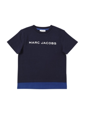 Marc Jacobs: Logo printed cotton t-shirt - Navy - kids-boys_0 | Luisa Via Roma