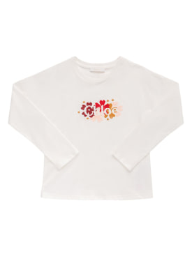 Chloé: Camiseta de jersey de algodón orgánico con logo - Blanco - kids-girls_0 | Luisa Via Roma