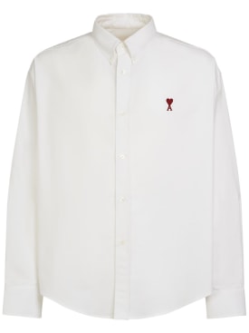 AMI Paris: Boxy cotton Oxford shirt - Natural White - men_0 | Luisa Via Roma