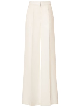 Max Mara: Pantalones anchos de lino - White Ivory - women_0 | Luisa Via Roma