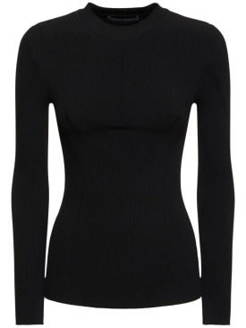Alberta Ferretti: Ribbed stretch viscose sweater - Black - women_0 | Luisa Via Roma