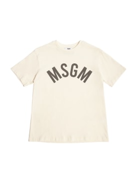 MSGM: Printed logo cotton jersey t-shirt - White - kids-boys_0 | Luisa Via Roma