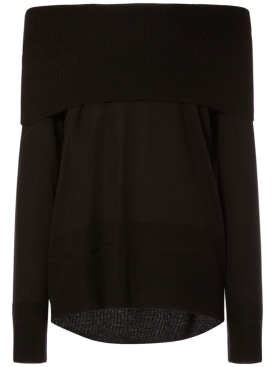 Max Mara: Tiglio wool knit long sleeve top - Black - women_0 | Luisa Via Roma