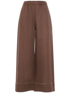 Max Mara: Pantalon large en lin Brama - Marron - women_0 | Luisa Via Roma
