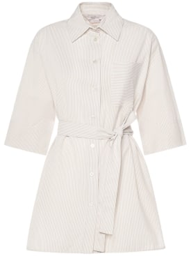 Max Mara: Texas seersucker cotton belted dress - White/Beige - women_0 | Luisa Via Roma