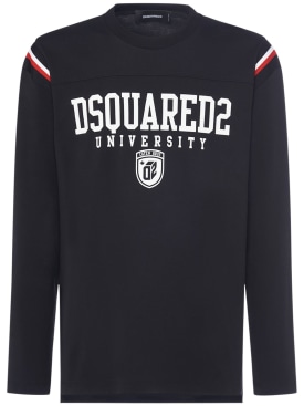 Dsquared2: T-shirt manches longues à logo Varsity - Noir - men_0 | Luisa Via Roma