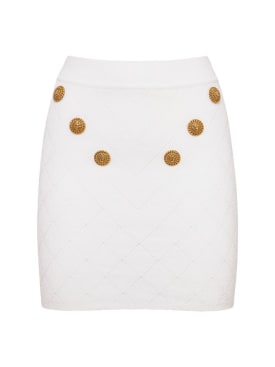 Balmain: Knit mini skirt w/buttons - White - women_0 | Luisa Via Roma
