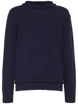 Maison Margiela: Wool blend Shetland knit sweater - Navy - men_0 | Luisa Via Roma