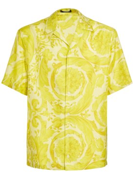 Versace: Camisa de sarga de seda con estampado barroco - Mimosa - men_0 | Luisa Via Roma