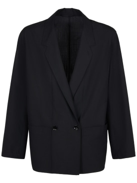 Lemaire: Double breast wool blend jacket - Navy - men_0 | Luisa Via Roma