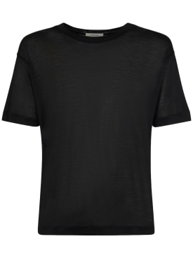 Lemaire: T-Shirt aus weicher Seide - Schwarz - men_0 | Luisa Via Roma