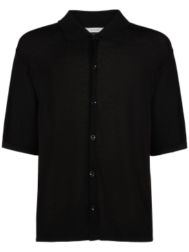 Lemaire: 棉质针织短袖POLO衫 - 黑色 - men_0 | Luisa Via Roma
