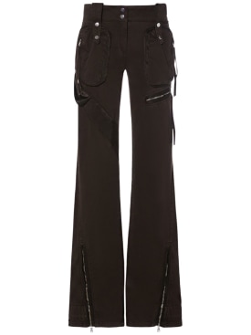 Blumarine: Cotton denim cargo flared pants w/zips - Dark Brown - women_0 | Luisa Via Roma