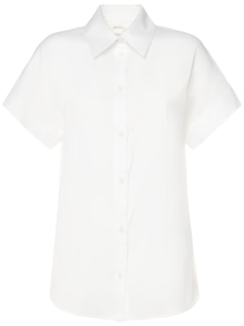 Max Mara: Camisa de popelina con manga corta - Blanco - women_0 | Luisa Via Roma