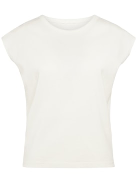 Lemaire: Cap sleeve linen blend t-shirt - White - women_0 | Luisa Via Roma