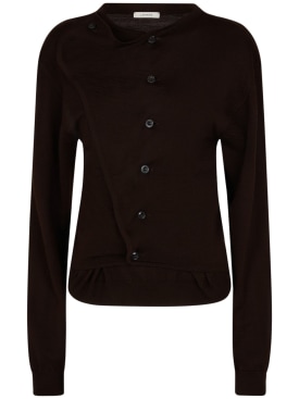 Lemaire: Buttoned wool blend cardigan - Pecan Brown - women_0 | Luisa Via Roma