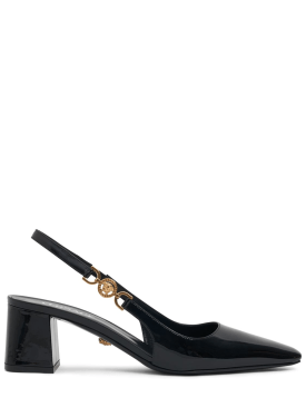 Versace: 55mm Patent leather slingback pumps - Black - women_0 | Luisa Via Roma