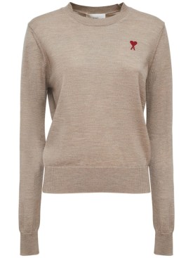 AMI Paris: Red Ami De Coeur wool crewneck sweater - Beige - women_0 | Luisa Via Roma