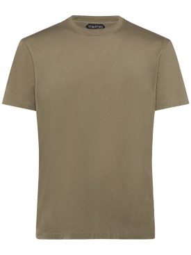 Tom Ford: T-shirt en coton mélangé à col ras-du-cou - Pale Army - men_0 | Luisa Via Roma