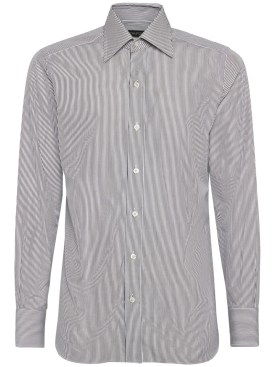Tom Ford: Chemise en coton à rayures - Noir/Blanc - men_0 | Luisa Via Roma