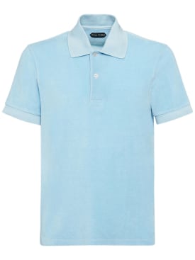 Tom Ford: Toweling cotton blend polo shirt - Sky Blue - men_0 | Luisa Via Roma