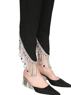 Crystal fringe bonded wool blend pants 