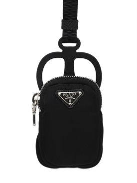 Prada - Logo phone holder w/ nylon pocket - Black | Luisaviaroma