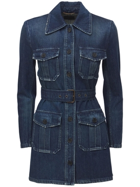 Saint Laurent - Belted cotton denim 