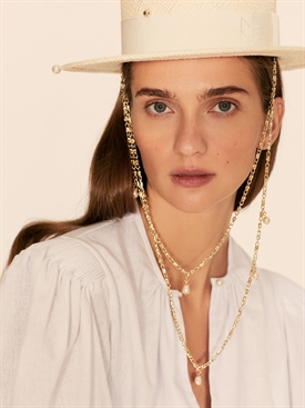 Double chain strap straw boater hat 