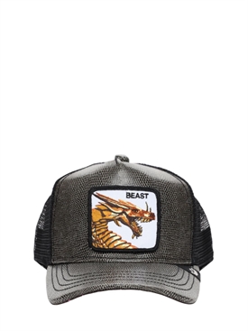 Faux leather trucker beast hat w/patch 