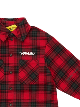 off white red flannel jacket