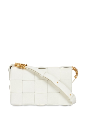 Bottega Veneta Cassette Intreccio Leather Shoulder Bag White Gold Luisaviaroma